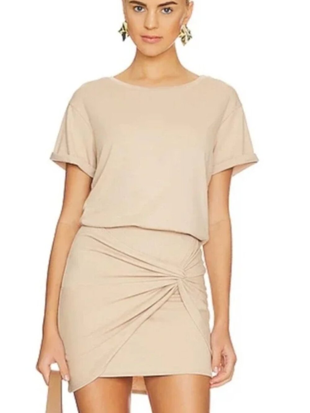 LBLC The Label Taylor Mini Shirt Dress Sz XS Clay Beige‎